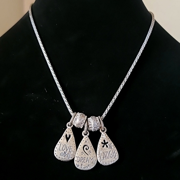Vintage BRIGHTON Silver Plated Laugh Dream Live Triple Pendant Necklace. - Picture 1 of 7